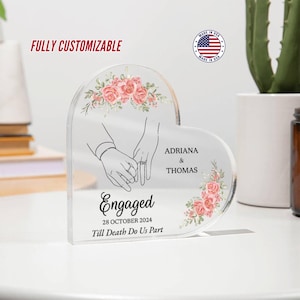 Personalized Wedding Gift, Engaged Holding Hands Acrylic Plaque, Wedding Gift for Couple, Married Plaque Gift for Couple, Anniversary Gift