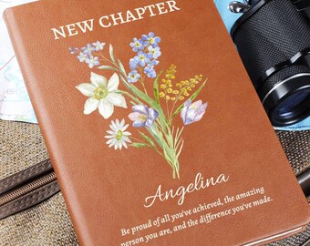 Diario de piel New Chapter, Regalos personalizados de jubilación para mujeres, jefas y compañeras de trabajo, Idea de regalo para fiesta de despedida, Regalo de graduación, Regalo para divorciadas
