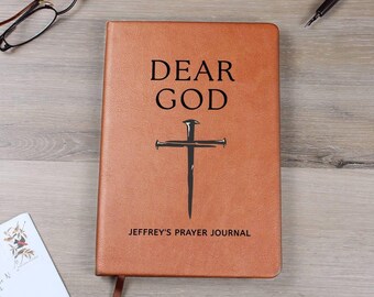 Diario de piel personalizado para hombre, diario de oración "Querido Dios" con cruz, regalo cristiano para hijo, nieto, padre, abuelo, novio o esposo.