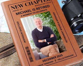 Custom Retirement Gift For Him & Her, New Chapter Magazine Cover Journal, Retirement Party, Work Anniversary Gift, Farewell Party Guestbook