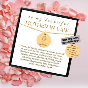 Presente para a mãe da noiva do noivo, colar para futura sogra, colar personalizado com caixa de presente, cartão de mensagem, presente de Natal exclusivo