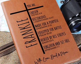 Personalized Christian Journal for Men Teens Boys, Bible Verse Leather Notebook, Baptism Gifts, Pastor Gifts, Retirement Birthday Gifts