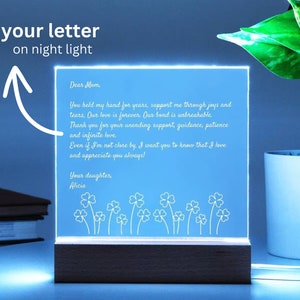 Placa acrílica iluminada con letras escritas a mano personalizadas, decoración del hogar con LED personalizada, regalo personalizado para mamá, regalo de Navidad, regalo para mejor amigo