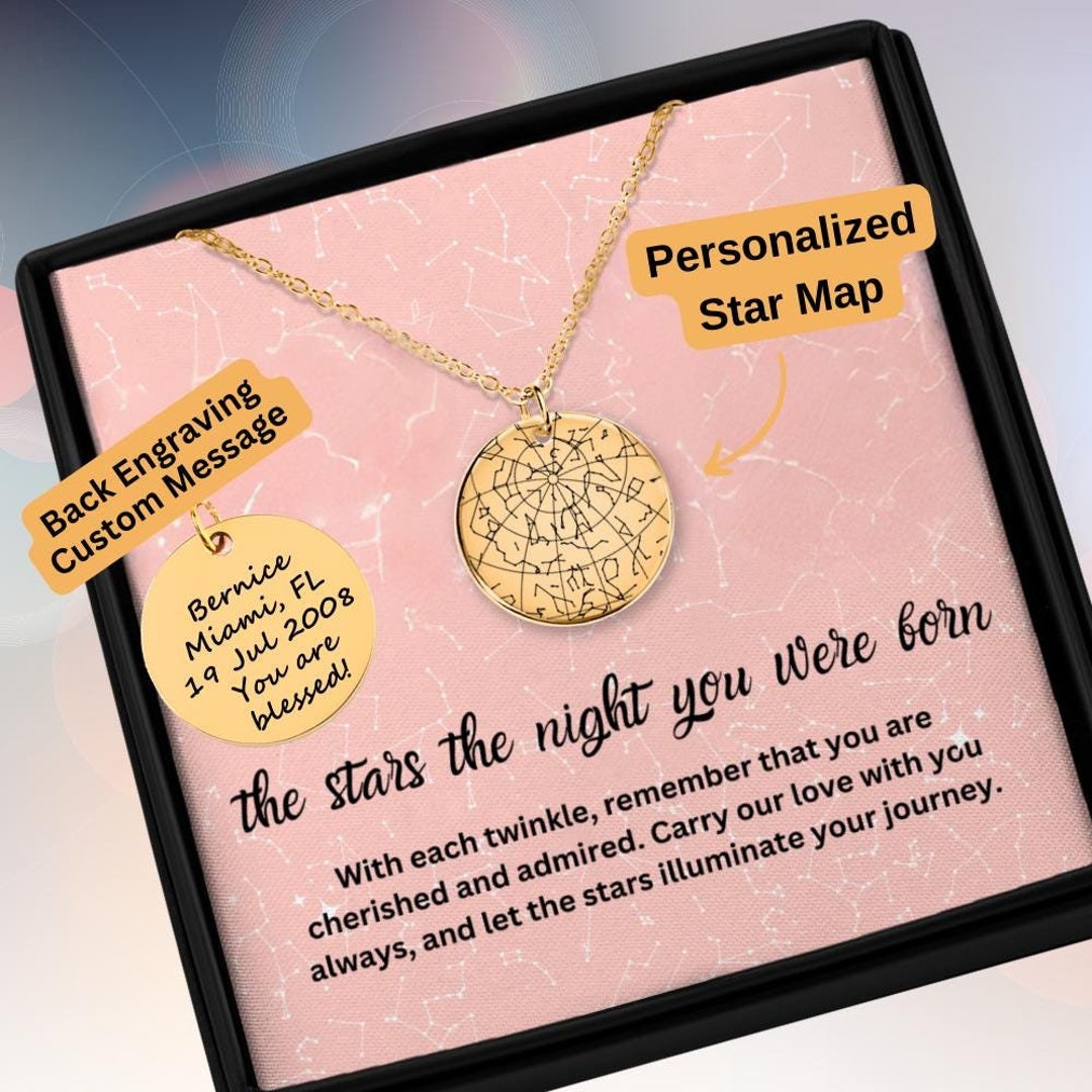 Night You Were Born Custom Star Map Necklace, Ideas for Golden Birthday ...