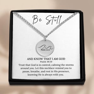 Personalized Necklace with Waves Pendant, Custom Bible Verse Scripture, Cuban Chain Necklace for Men, Encouragement Faith Christian Gifts