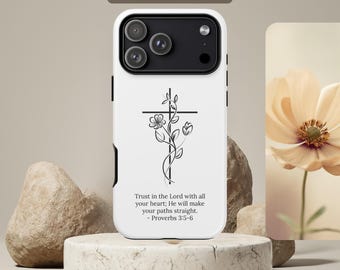 Personalized Bible Verse Phone Case, Tough MagSafe Cover with Flower Cross, Faith Gift for Women, Minimalist Scripture Gift, Christian Gift