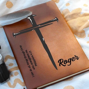 Personalized Prayer Journal For Men, Custom Name & Bible Verse Leather Notebook, Christian Gift for Dad, Grandpa, Son, Religious Baptism Gif