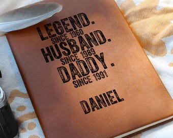 Personalisiertes Lederbuch für Männer, Legende Ehemann Papa Opa Geschenk, individuelles Namen Notizbuch, Vatertagsgeschenk, Geburtstagsgeschenk für Papa Papa