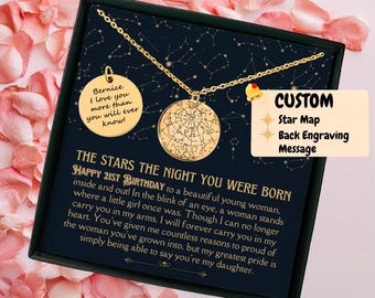 21st Birthday Gift for Daughter Custom Star Map Necklace, Personalized 21st Birthday Gift With Message Card, Meaningful Gift, Daughter Gift