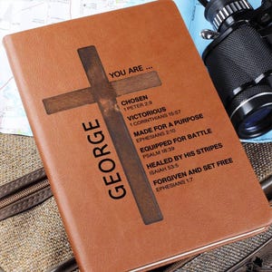 Personalized Christian Journal for Men Women Teens Boys Girls, Bible Verse Leather Notebook, Baptism Gifts, Pastor Gift, Retirement Birthday