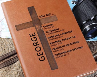 Personalized Christian Journal for Men Women Teens Boys Girls, Bible Verse Leather Notebook, Baptism Gifts, Pastor Gift, Retirement Birthday