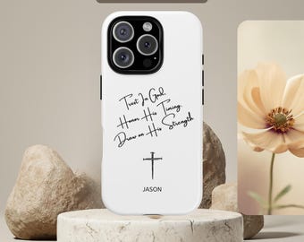 Personalized Christian Phone Case, Tough MagSafe Cover with Cross and Name, Faith Gift for Men & Teens, Son Grandson Boyfriend Husband