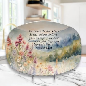 Personalized Platter with Bible Verse Christian Gift Wildflower Art Scripture Plate Housewarming Gift New Home Present Unique Birthday Gift