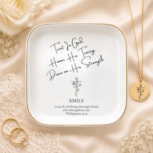 Personalized Christian Ring Dish, Custom Name Jewelry Dish, Daughter Birthday Gift, Bible Verse Gift for Women, Wife, Sister, Friend