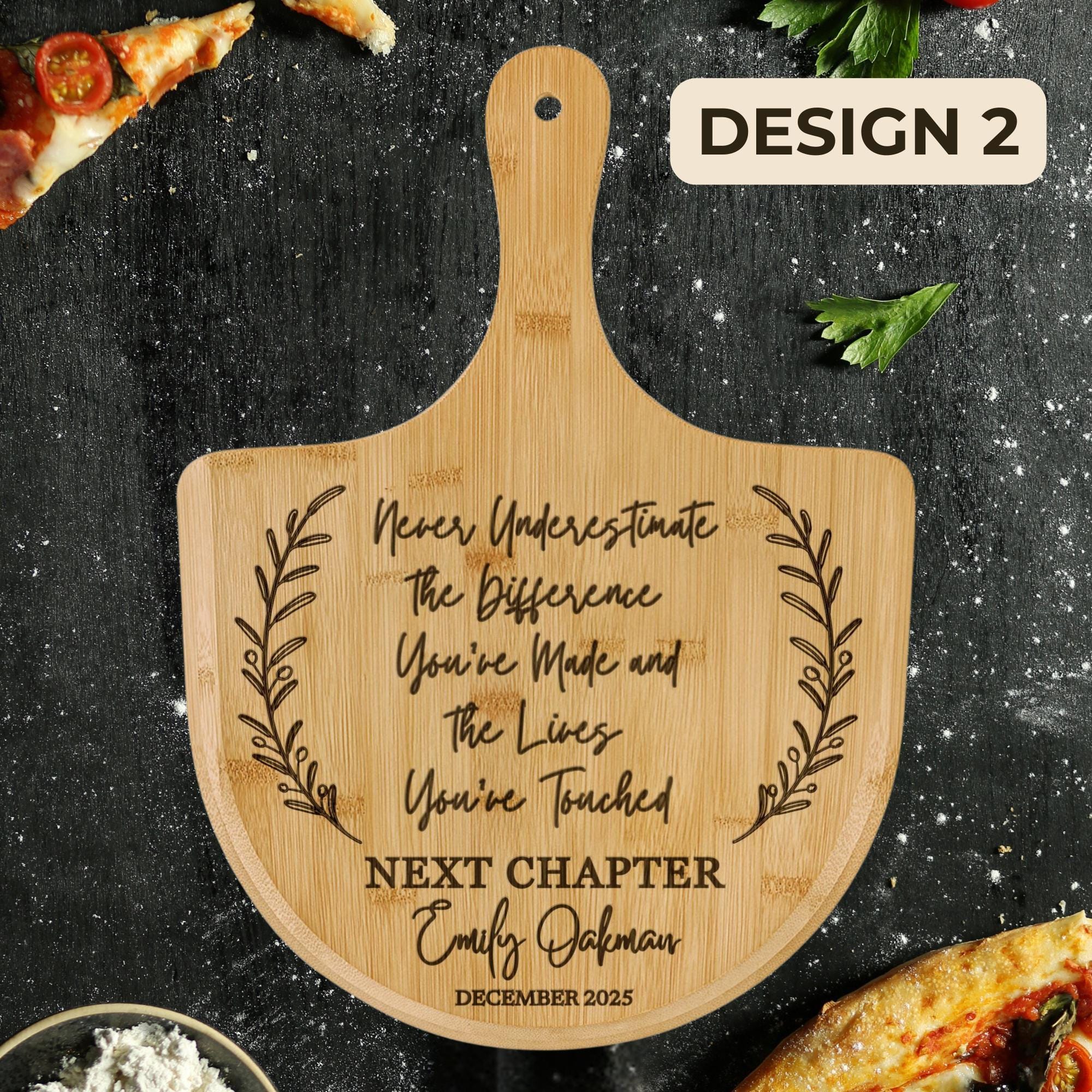 Personalized Bamboo Pizza Board, Next Chapter Engraved Retirement
