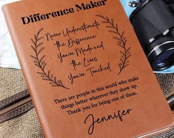 Diário Personalizado "Fazendo a Diferença", Presente de Agradecimento Personalizado para Professor(a), Enfermeiro(a), Colega de Trabalho ou Chefe, Caderno de Apreciação, Presente para Líderes