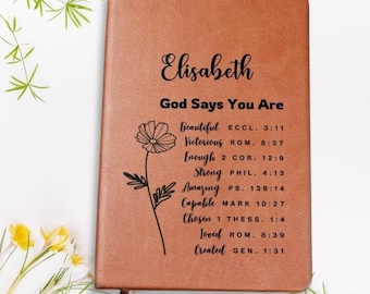 Personalized Prayer Journal Christian Gift for Women God Says You Are Positive Affirmations Leather Notebook Baptism Christmas Birthday Gift