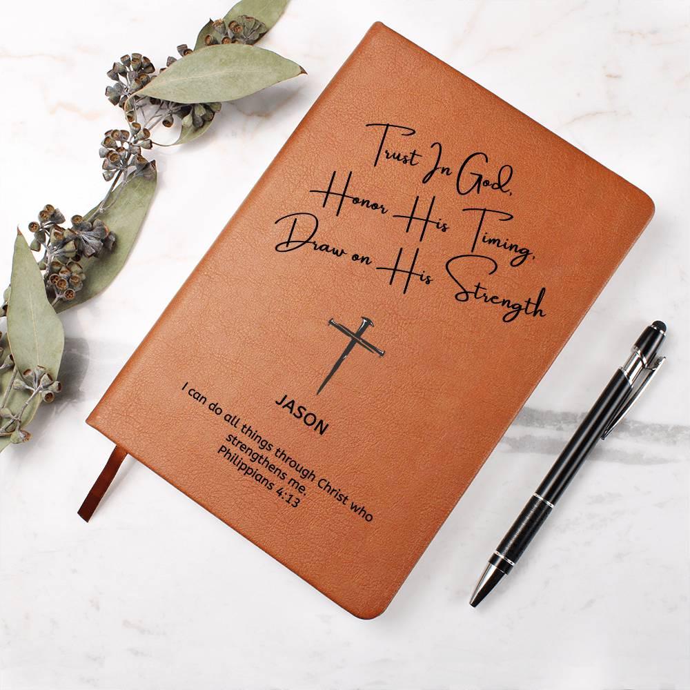 Personalized Leather Journal with Cross, Custom Name and Bible Verse Prayer Journal Christian Gift For Men, Son Grandson Boyfriend Husband