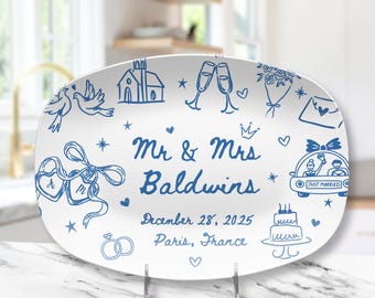 Personalized Wedding Gift, Custom Newlywed Platter or  Plate with Names & Date, Engagement Gift, Bridal Shower Gift, Anniversary Keepsake