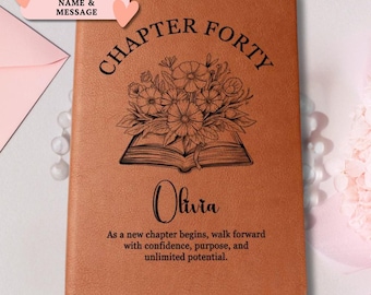 40th Birthday Gift, Custom Chapter 40 Leather Journal, Turning Forty Notebook, 40th Birthday Gift For Book Lovers, Birthday Gift for Her