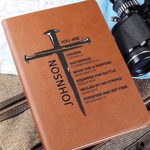 Personalized Christian Journal for Men Teens Boys, Bible Verse Leather Notebook, Religious Baptism Gifts, Gift For Husband Boyfriend Pastor
