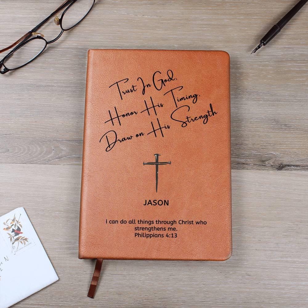 Personalized Leather Journal with Cross, Custom Name and Bible Verse Prayer Journal Christian Gift For Men, Son Grandson Boyfriend Husband