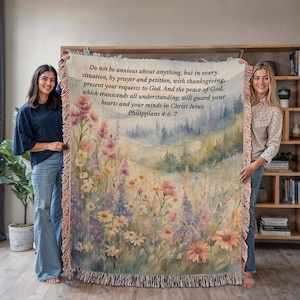Personalized Woven Blanket with Bible Verse Wildflower Art Throw Bible Art Print Floral Scripture Christian Gift For Him Her Valentine Gift