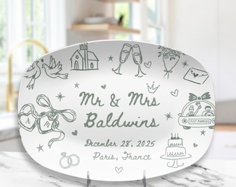 Personalized Wedding Platter, Custom Couple Name Plate with Date, Newlywed Gift, Engagement or Bridal Shower Keepsake