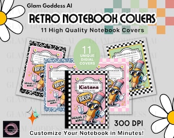Paquete de portadas para cuadernos de composición retro: 11 diseños imprimibles (descarga digital)