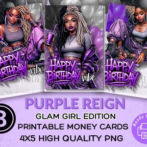 Birthday Money Card | Purple Reign Glam Girl Edition | Printable Birthday Card with Dome or Lip Balm Holder | Cricut or Hand Cut Friendly