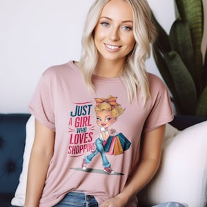 shopping lover tee, shopaholic shirt, trendy shopping top, girl loves shopping, fashionista tee, shopping enthusiast, cute shopping t-shirt