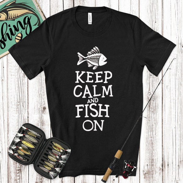 Keep Calm And Fish On Tee, Fishing Tee, Fishing passion shirt, Fishing in Style, Gift for Anglers, Unique fish design, Fishing Comes First