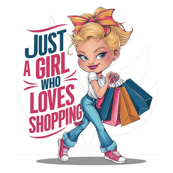 Trendy Shopping Girl Digital Design, Stylish Fashion Artwork for Shopaholics, Chic Wall Décor Art Print, Instant Download