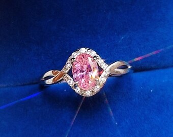 Bague ouverte en forme de Dan Trésor coloré populaire Bague ouverte tendance diamant rose ovale