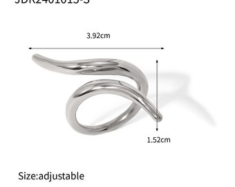 18k Gold Stainless Steel Line Staggered Opening Ring 2024 Europe And The United States Cross-border New Cold Wind Ring