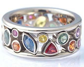 Long Rui Cross-border Explosions Fashion Geometric Pattern Hollow Diamond Multi-color Ring Women