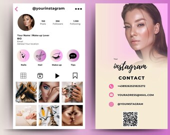 Visitenkarten Template Design, 2023 Instagram Visitenkarte, IG Visitenkarte, DIY Canva Visitenkarten Template Design, QR Code,
