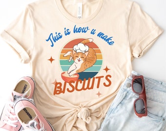 Chat faisant des biscuits | T-shirt drôle de chef de chaton | manches courtes Comfort Colors | Vintage rétro tendance | Cadeau pour amoureux des chats | Petite amie