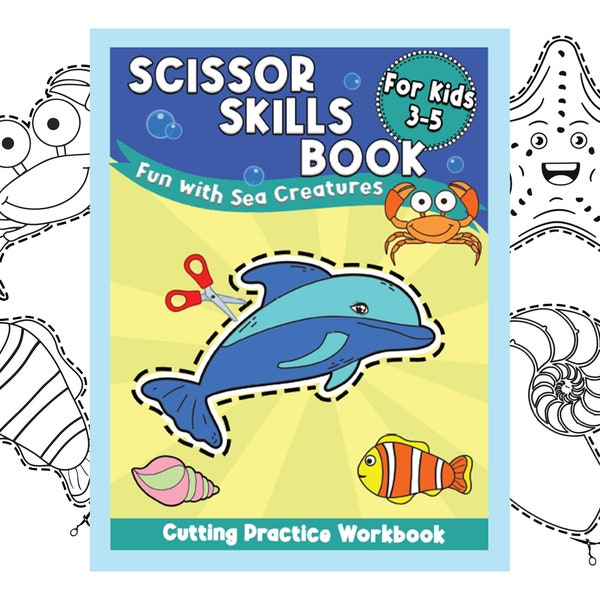 Schaarvaardighedenboek voor kinderen: plezier met zeedieren - printbare versie