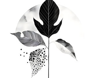Bundle! Black and White Botanical Boho Leaf Print - Digital Download