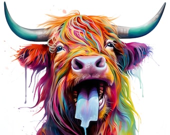 Colorful Highland Cow Digital Wall Art Bundle - Set of 3 - Printable Home Decor, Abstract Animal Art, Unique Design
