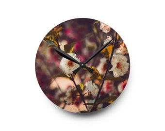Horloge murale en acrylique - Floral rose