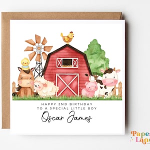Childrens Farmyard Birthday Card | Tractor Farm Birthday | For Son, Daughter, Grandchild, Personalised Card, Any Age, Any Relation Card | 17