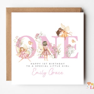 1st First Birthday Card for Daughter, Granddaughter, Sister, Niece, | Fairy Birthday Card | 1st Birthday Girl Card | Personalised Birthday02