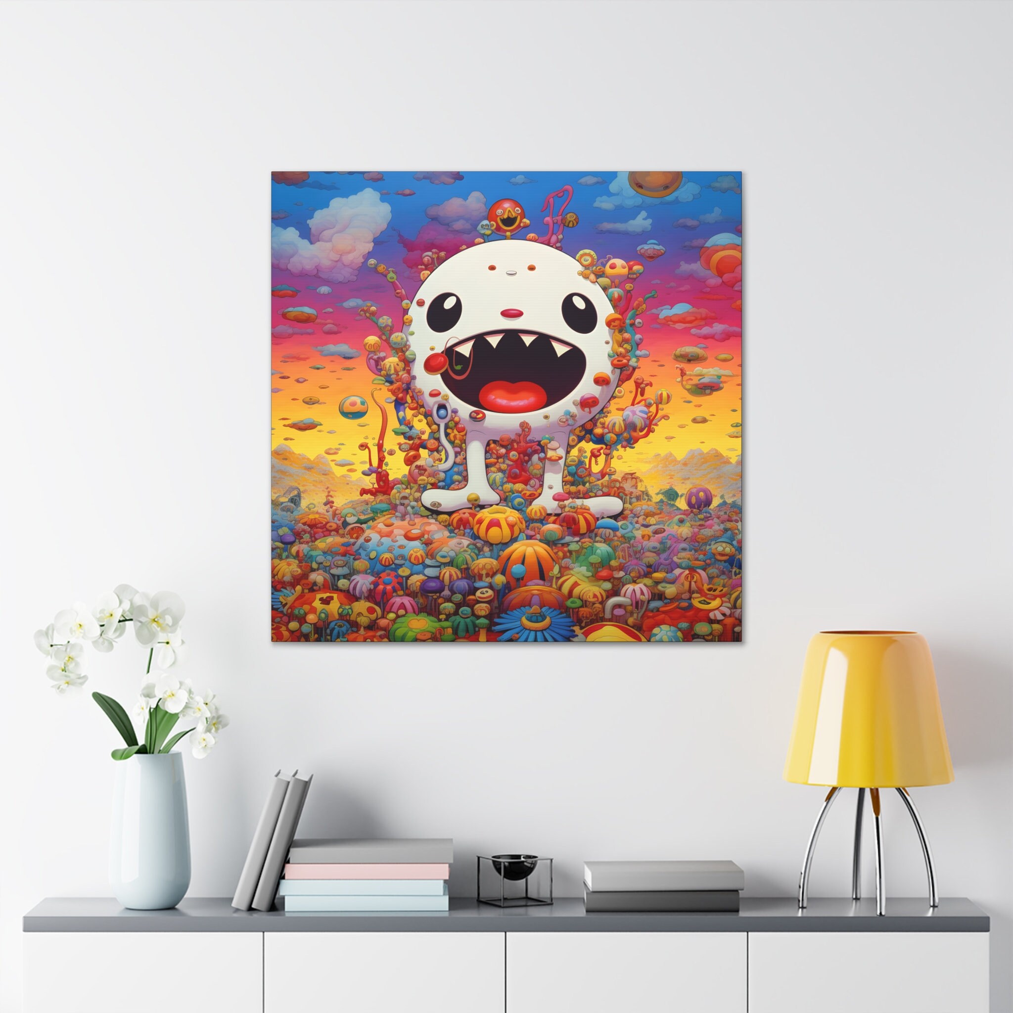 Takashi Murakami Paris Fondation Wrapping Paper Modern Art Wallart Canvas Poster Print Wall Decor Canvas Red Barrel Studio Size: 20 H x 30 W x 0.1