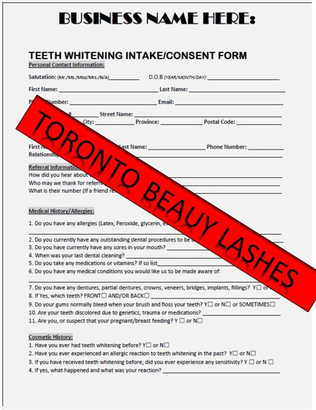 Teeth Whitening Intake Form With Consent and Client Record Forms Etsy