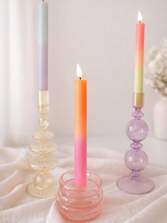 LED kaarsen gekleurd, set 2,Dip dye, zomer, lente, Pasen, Dinerkaars, Housewarming, Cadeau voor juf,leraar lerares,Neon,Batterij kaars,kleur