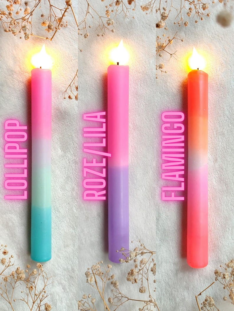 Neon dip dye LED kaarsen set van 2 – kleurrijke fluor decoratie kaarsen op batterij – moderne interieur woondecoratie bild 3