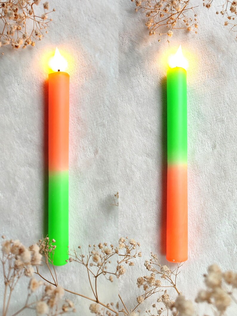 Neon dip dye LED kaarsen set van 2 – kleurrijke fluor decoratie kaarsen op batterij – moderne interieur woondecoratie bild 8