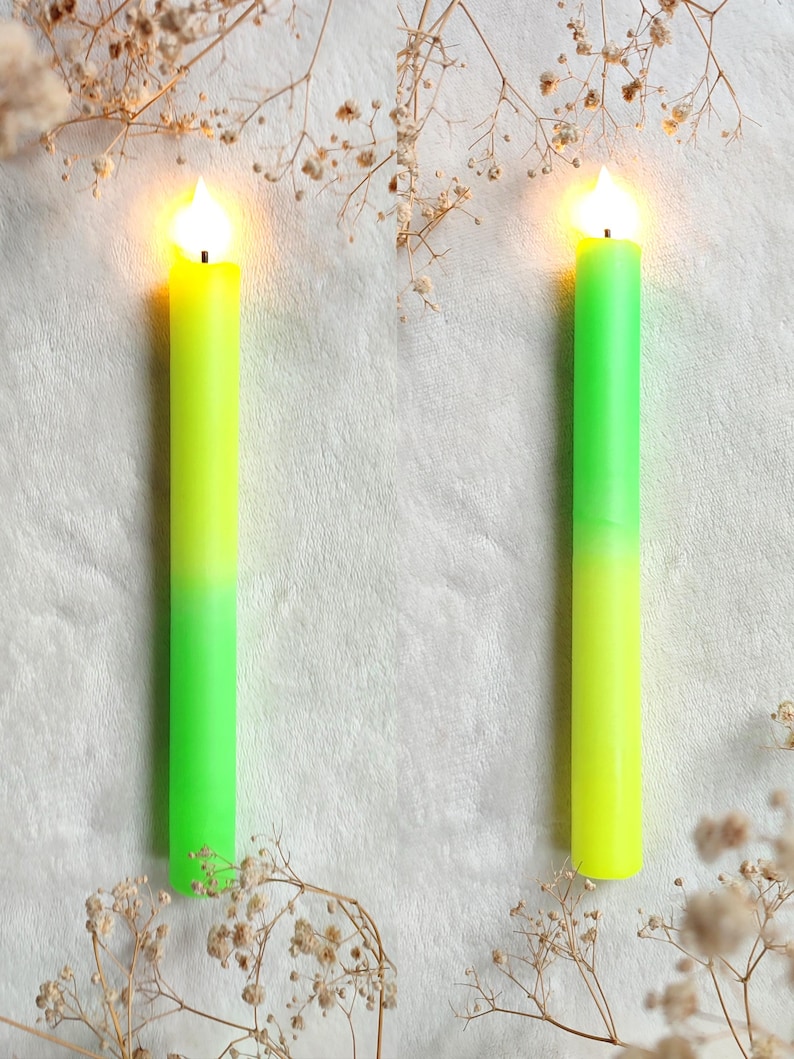 Neon dip dye LED kaarsen set van 2 – kleurrijke fluor decoratie kaarsen op batterij – moderne interieur woondecoratie bild 6